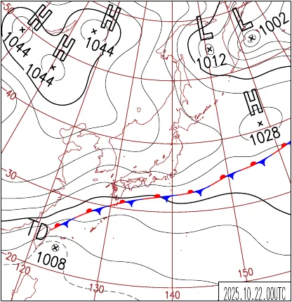 2025年10月22日9時の地上天気図