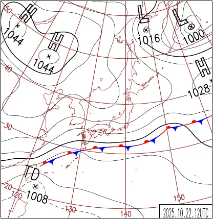 2025年10月22日21時の地上天気図