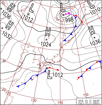 2025年10月31日9時の地上天気図