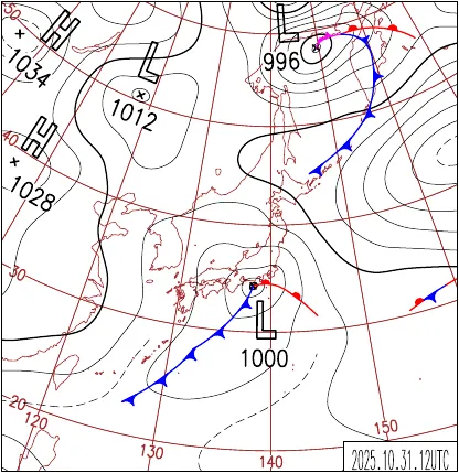 2025年10月31日21時の地上天気図