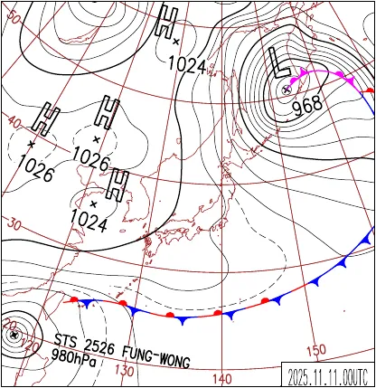2025年11月11日9時の地上天気図
