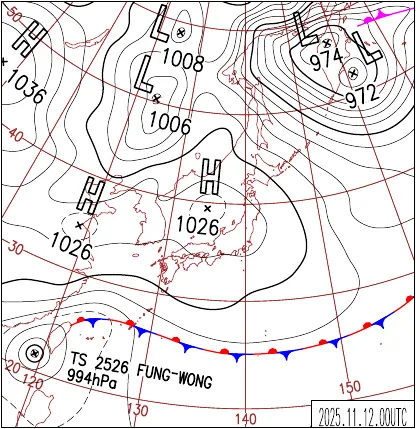 2025年11月12日9時の地上天気図