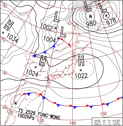 2025年11月12日21時の地上天気図