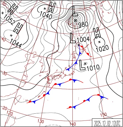 2025年12月2日21時の地上天気図
