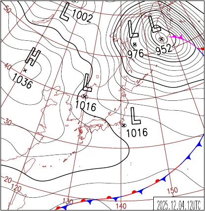 2025年12月4日21時の地上天気図