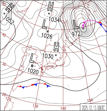 2025年12月13日9時の地上天気図