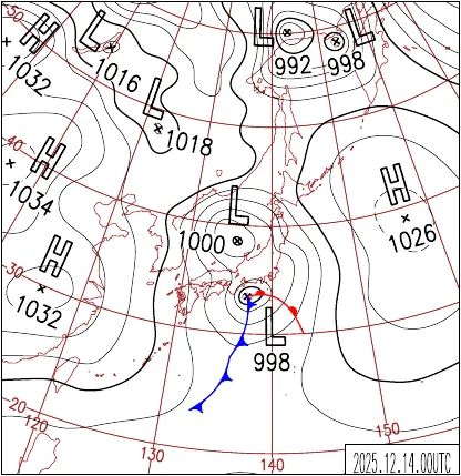 2025年12月14日9時の地上天気図