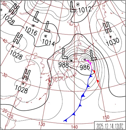 2025年12月14日21時の地上天気図