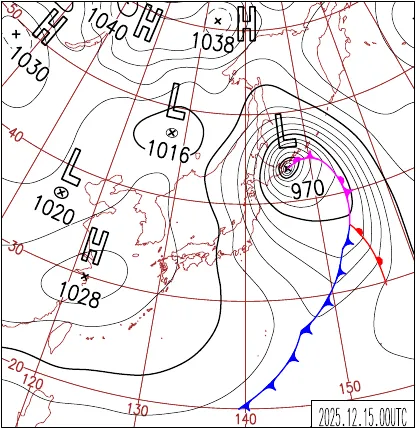 2025年12月15日9時の地上天気図