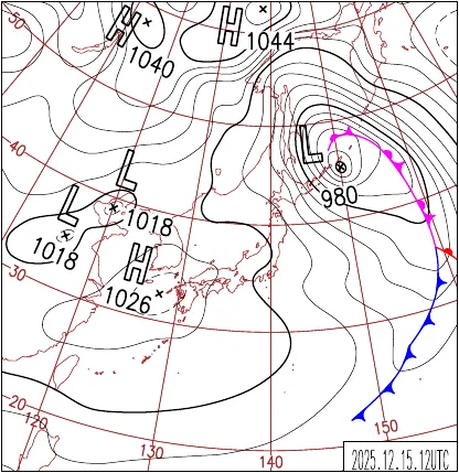 2025年12月15日21時の地上天気図