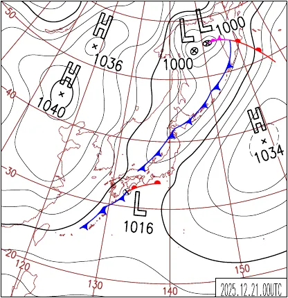 2025年12月21日9時の地上天気図