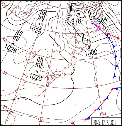2025年12月27日9時の地上天気図