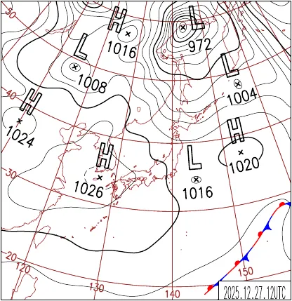 2025年12月27日21時の地上天気図