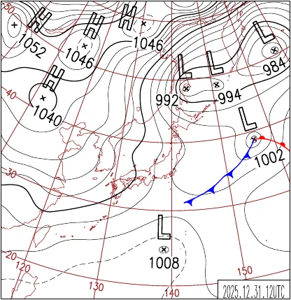 2025年12月31日21時の地上天気図