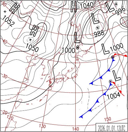 2026年1月1日21時の地上天気図