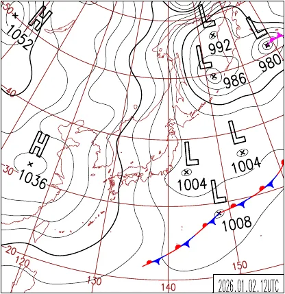 2026年1月2日21時の地上天気図