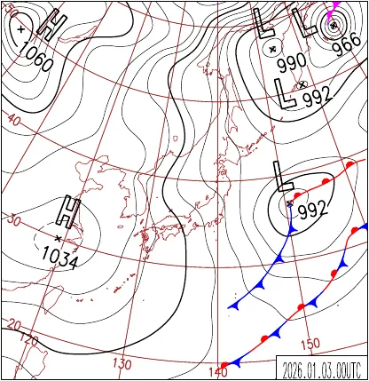 2026年1月3日9時の地上天気図