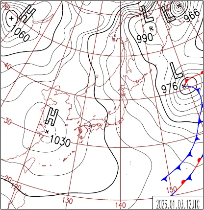 2026年1月3日21時の地上天気図