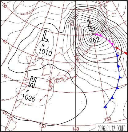 2026年1月12日9時の地上天気図