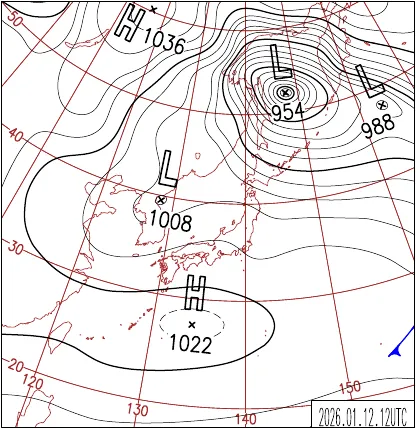 2026年1月12日21時の地上天気図
