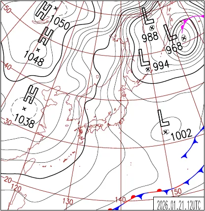 2026年1月21日21時の地上天気図
