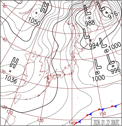 2026年1月22日9時の地上天気図