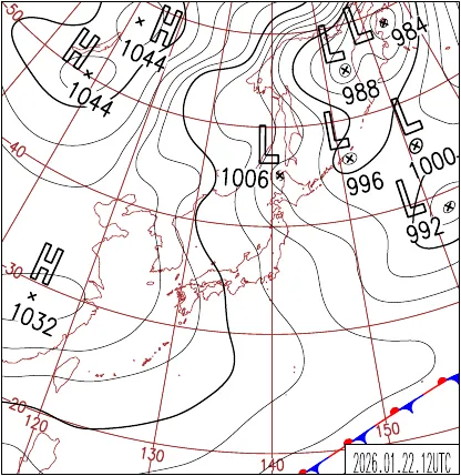 2026年1月22日21時の地上天気図