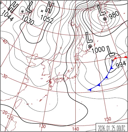 2026年1月25日9時の地上天気図