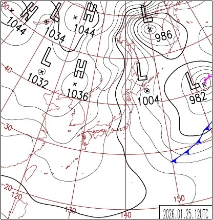 2026年1月25日21時の地上天気図