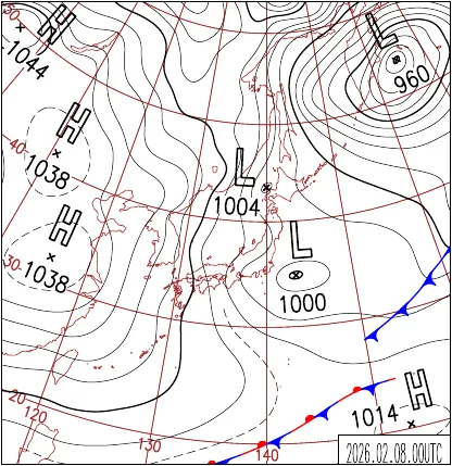 2026年2月8日9時の地上天気図