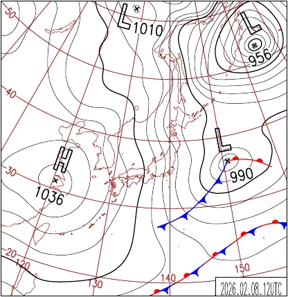 2026年2月8日21時の地上天気図