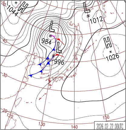 2026年2月22日9時の地上天気図