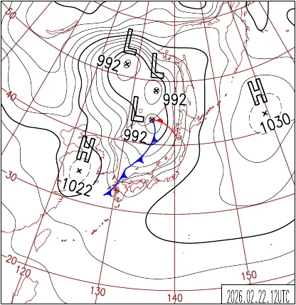 2026年2月22日21時の地上天気図