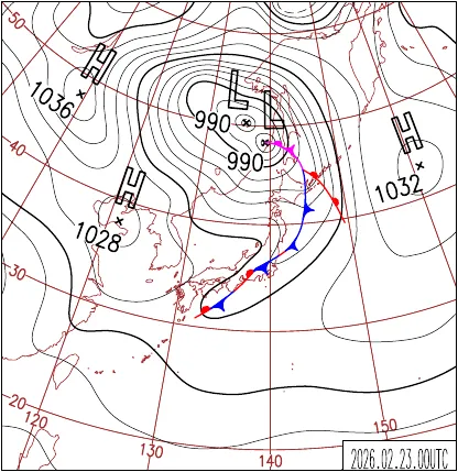 2026年2月23日9時の地上天気図