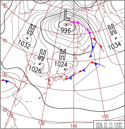 2026年2月23日21時の地上天気図
