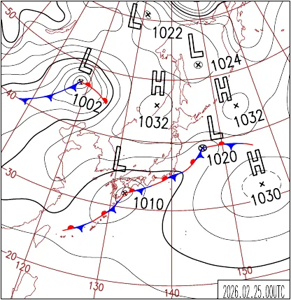 2026年2月25日9時の地上天気図