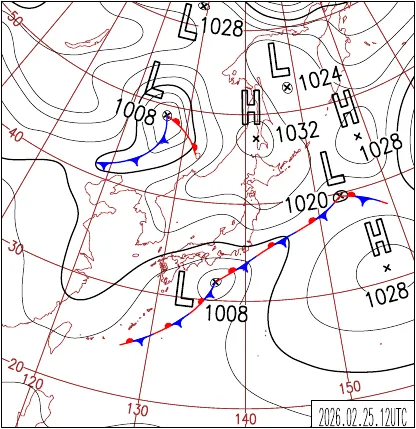 2026年2月25日21時の地上天気図