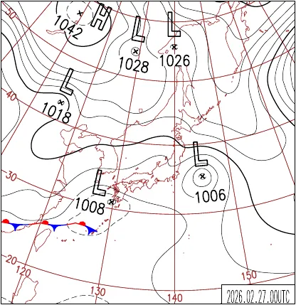 2026年2月27日9時の地上天気図
