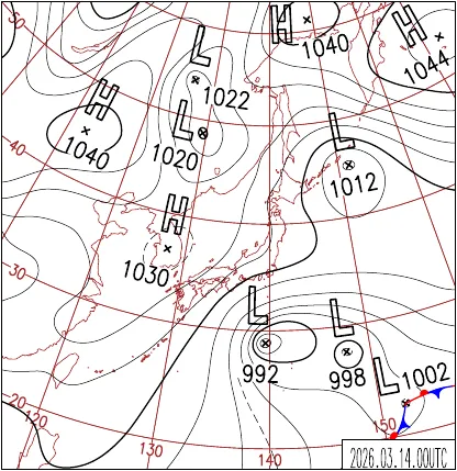2026年3月14日9時の地上天気図