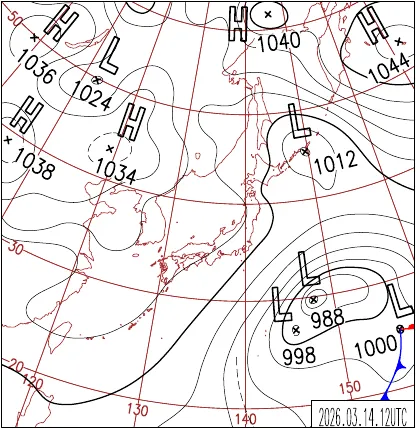 2026年3月14日21時の地上天気図