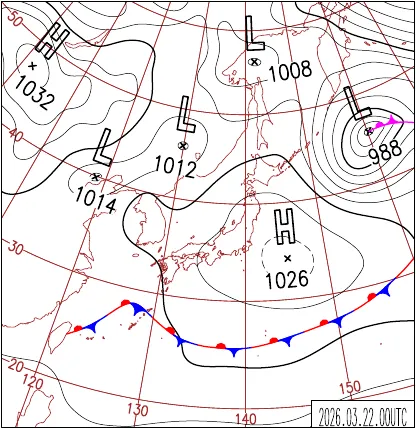 2026年3月22日9時の地上天気図