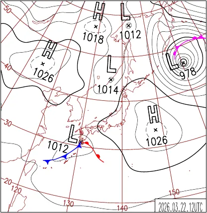 2026年3月22日21時の地上天気図