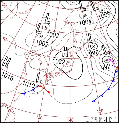 2026年3月24日21時の地上天気図