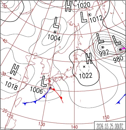 2026年3月25日9時の地上天気図