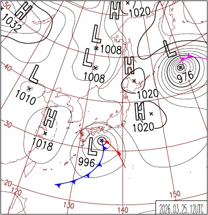 2026年3月25日21時の地上天気図