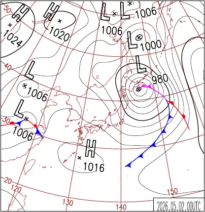2026年5月2日9時の地上天気図