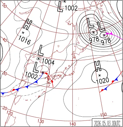 2026年5月3日9時の地上天気図