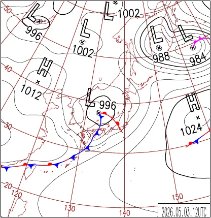 2026年5月3日21時の地上天気図