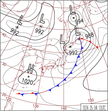 2026年5月4日21時の地上天気図