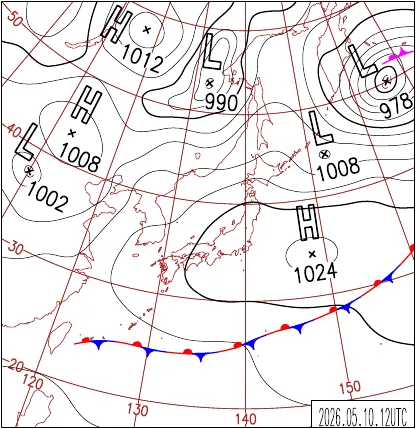 2026年5月10日21時の地上天気図